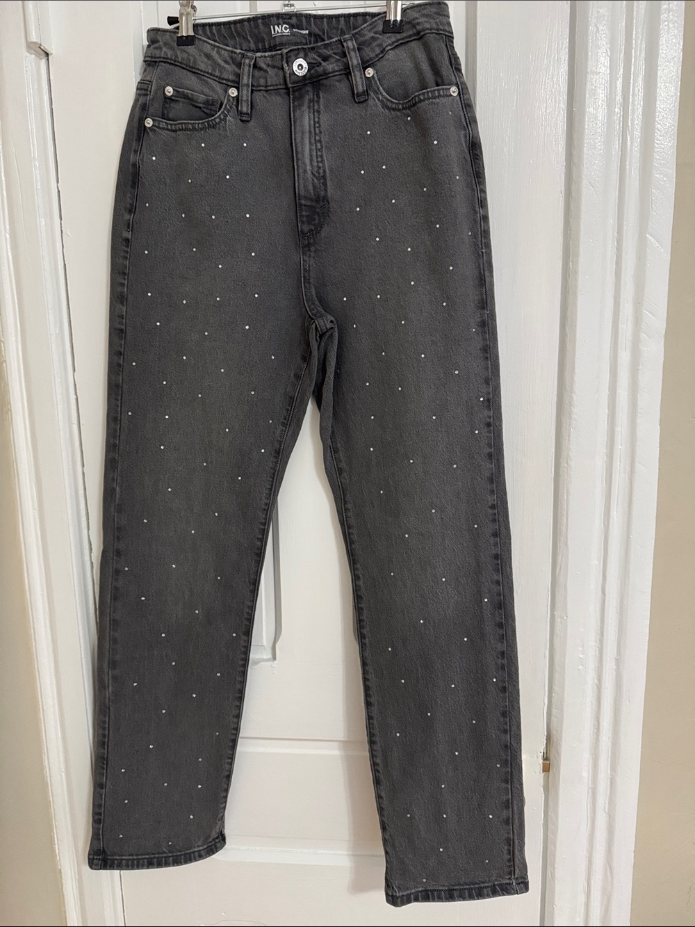 INC International Concepts Black Straight Jeans with Silver Studs